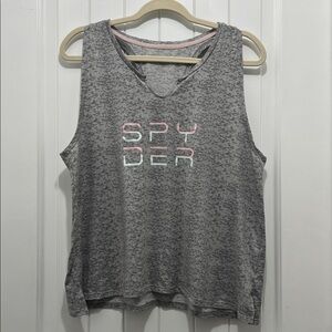 Spyder Heathered Gray Racerback Tank Top with Pink and Teal Logo Size L